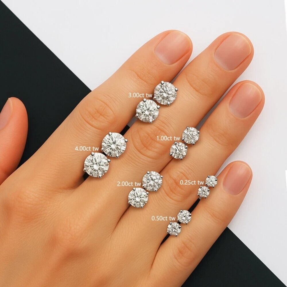 2.00ct Lab Grown Diamond Round Brilliant 4-Prong Stud Earrings in 14k Y Gold - Picture 6 of 6